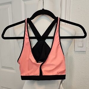 Fabletics Coral and Black Sports Bra S